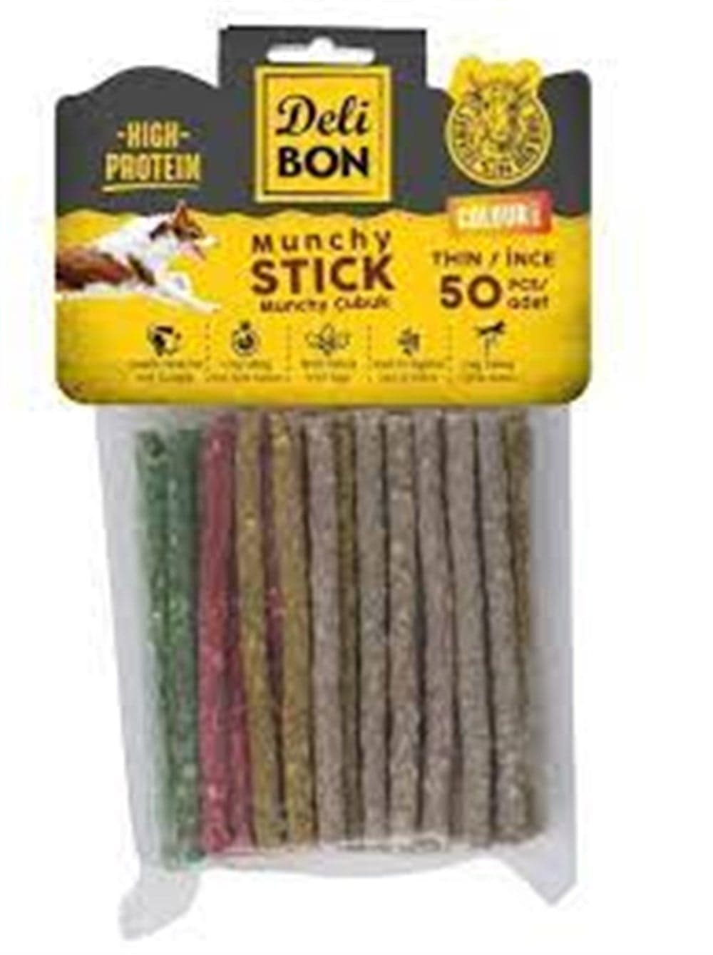 DELİBON DERİ MUNCHY ÇUBUK İNCE BOY 50 Lİ PAKET KARIŞIK RENK İNCEX50AD.