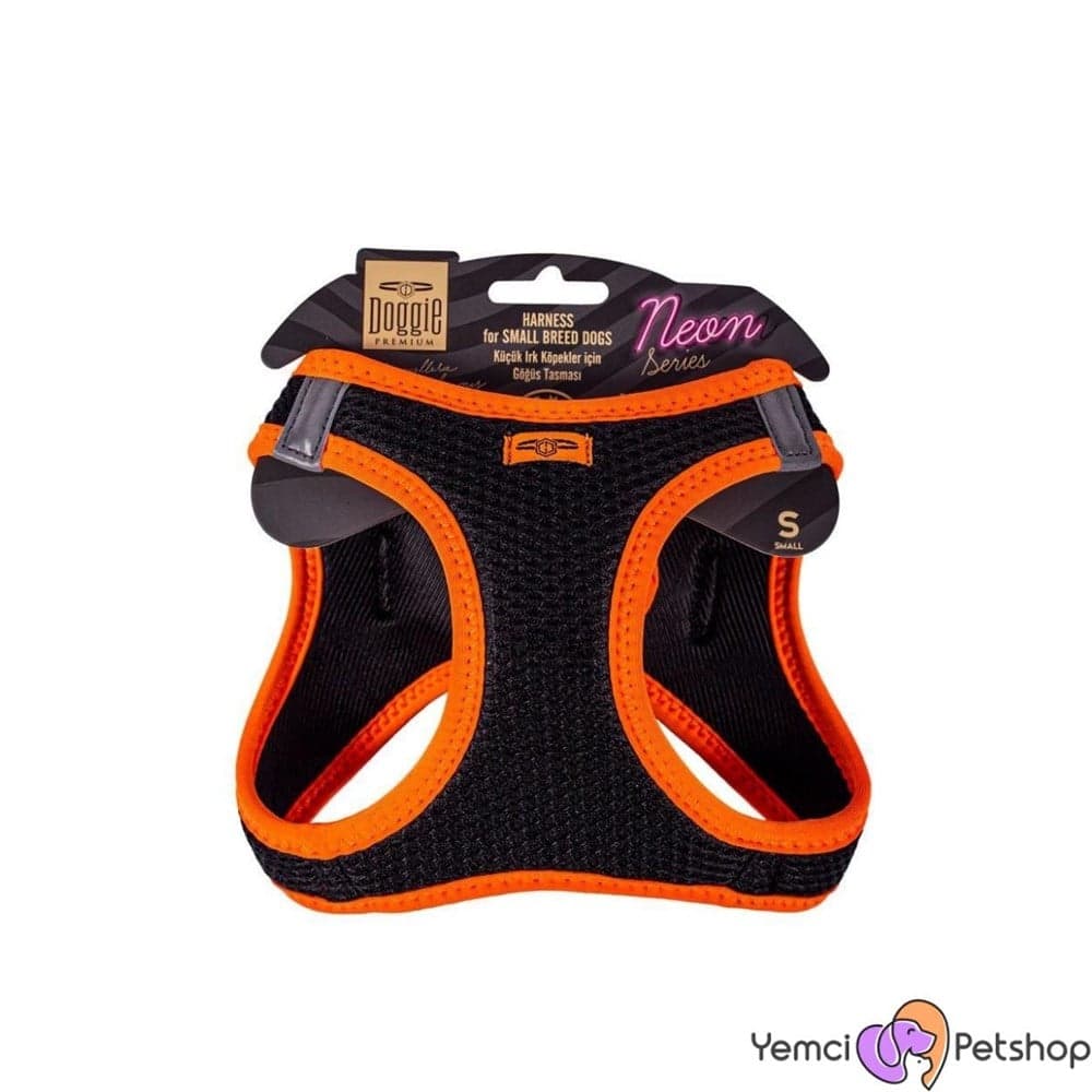 DOGGİE HAVALI DOKUMA NEON SERİSİ KÜÇÜK IRK GÖĞÜS TASMASI TURUNCU S-32-38CM