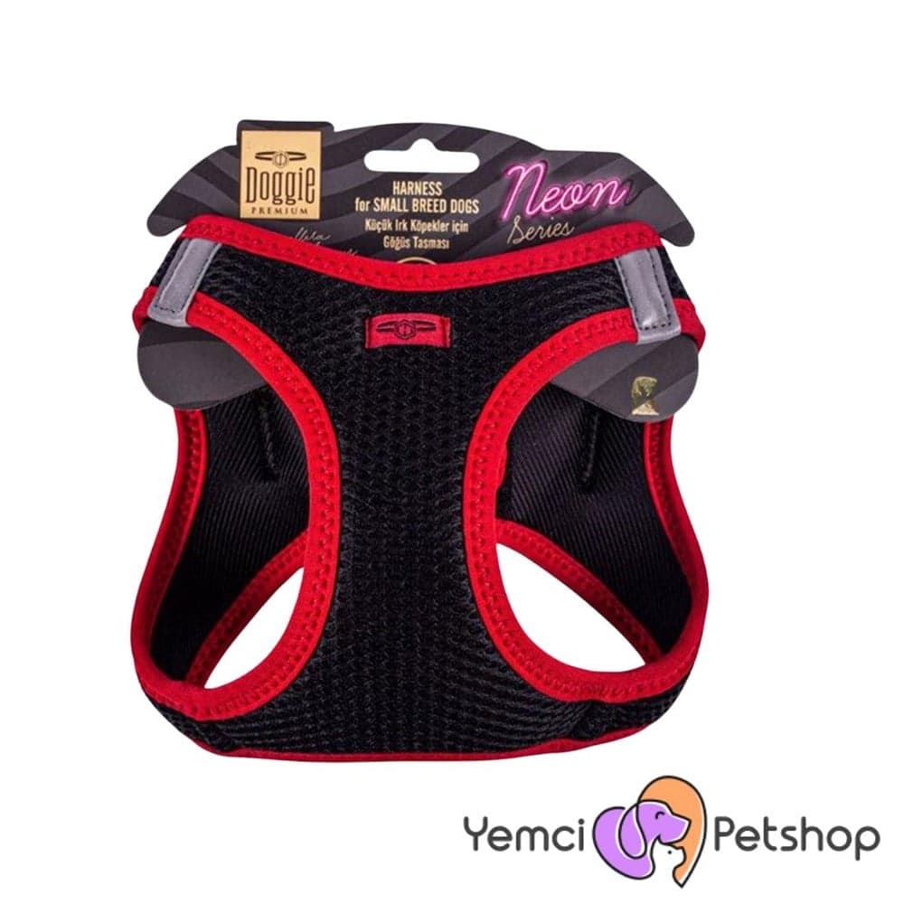 DOGGİE HAVALI DOKUMA NEON SERİSİ KÜÇÜK IRK GÖĞÜS TASMASI KIRMIZI 2XS-26-30CM