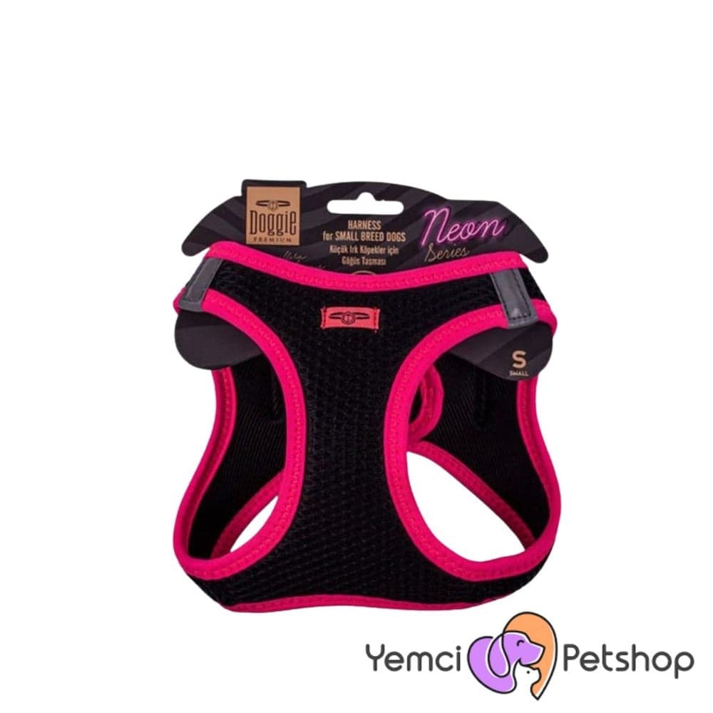 DOGGİE HAVALI DOKUMA NEON SERİSİ KÜÇÜK IRK GÖĞÜS TASMASI PEMBE S-32-38CM