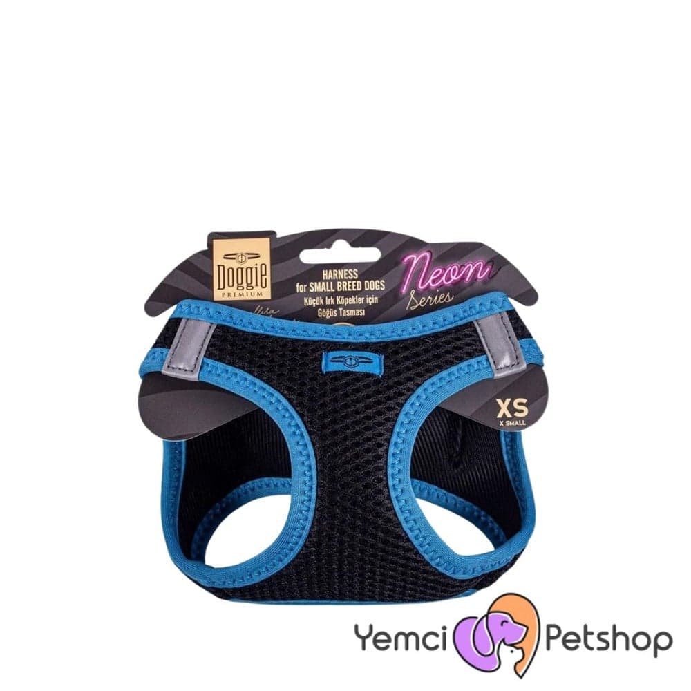 DOGGİE HAVALI DOKUMA NEON SERİSİ KÜÇÜK IRK GÖĞÜS TASMASI MAVİ M-38-44CM