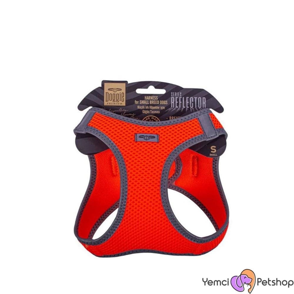 DOGGİE HAVALI DOKUMA REFLEKTÖR SERİSİ KÜÇÜK IRK GÖĞÜS TASMASI TURUNCU S-32-38CM