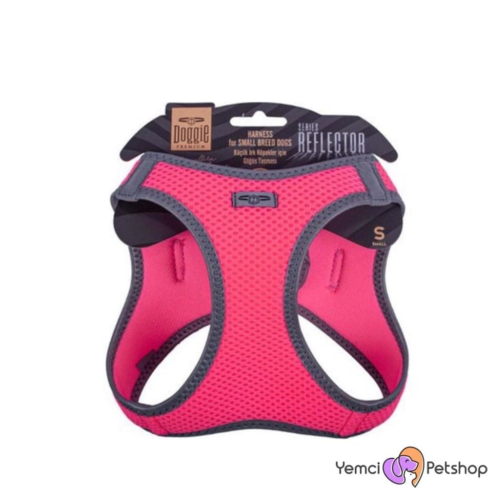 DOGGİE HAVALI DOKUMA REFLEKTÖR SERİSİ KÜÇÜK IRK GÖĞÜS TASMASI PEMBE L-42-48CM