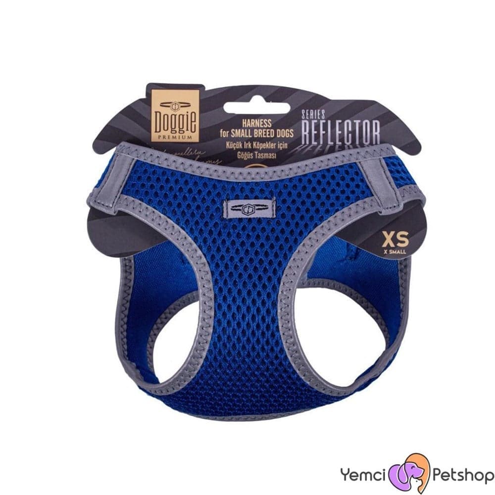 DOGGİE HAVALI DOKUMA REFLEKTÖR SERİSİ KÜÇÜK IRK GÖĞÜS TASMASI MAVİ 3XS-22-26CM