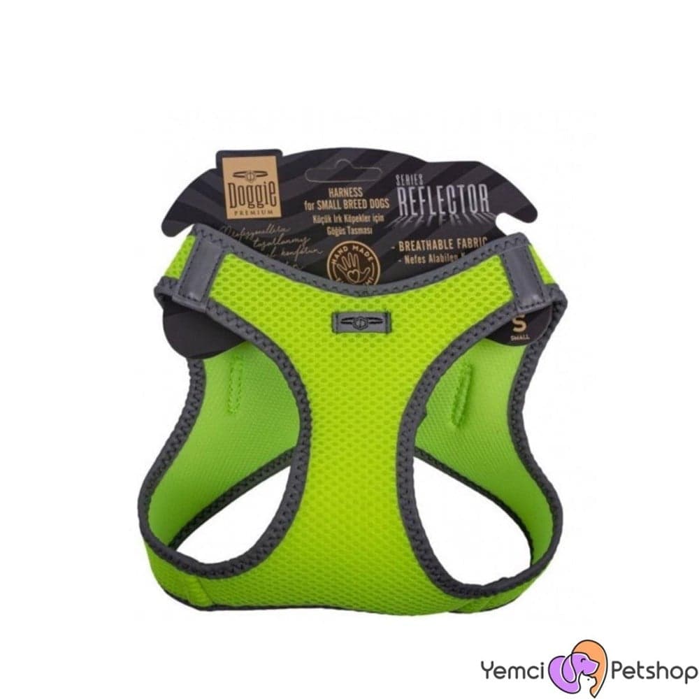 DOGGİE HAVALI DOKUMA REFLEKTÖR SERİSİ KÜÇÜK IRK GÖĞÜS TASMASI SARI 2XS-26-30CM