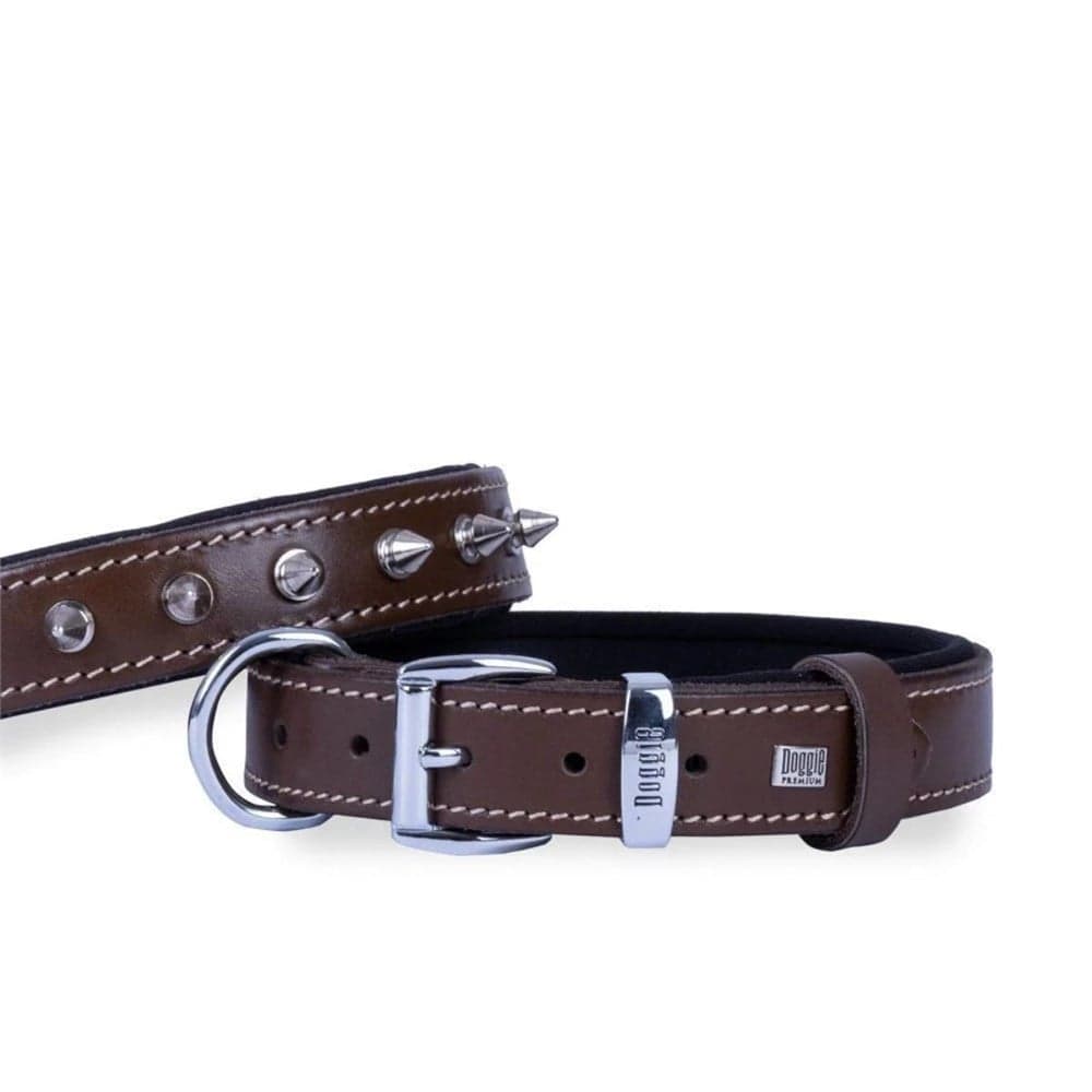 DOGGİE KONFOR DERİ ÇİVİLİ BOYUN TASMASI KAHVE 3,5X52-60CM