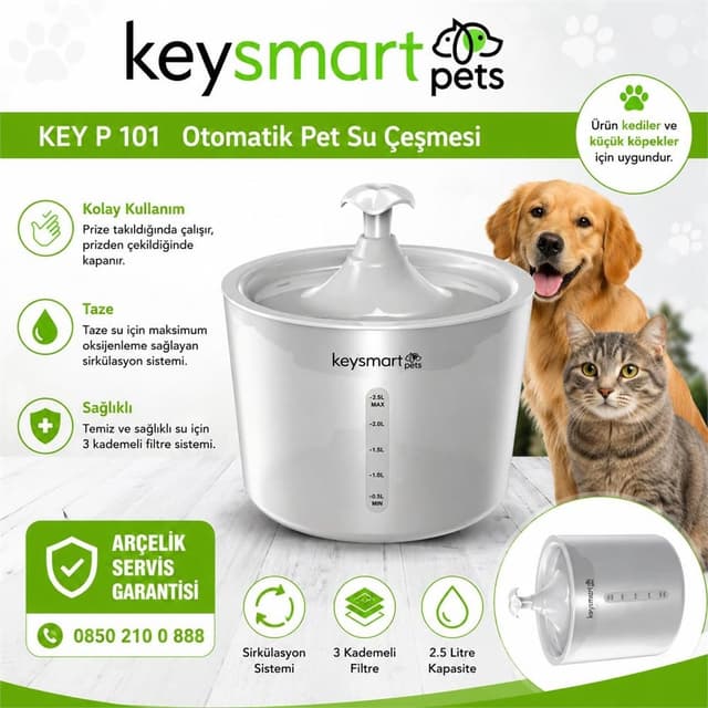 Keysmart P 101 Evcil Hayvan Otomatik Su Pınarı 2.5 Lt
