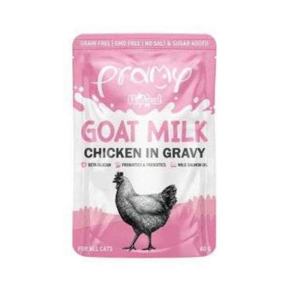 PRAMY SOS İÇİNDE KEÇİ SÜTLÜ TAVUKLU KEDİ MAMASI 60 GR