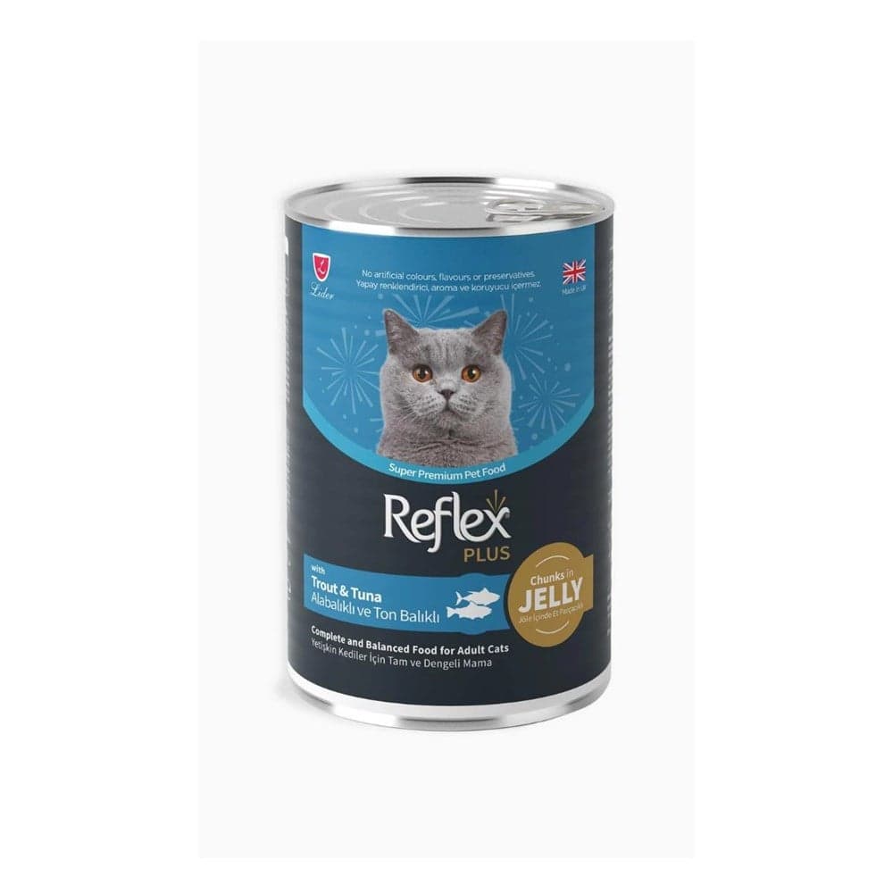 Reflex Plus Jöle içinde Et Parçacıklı Alabalıklı Ve Ton Balıklı Yetişkin Kedi Maması 400 gr