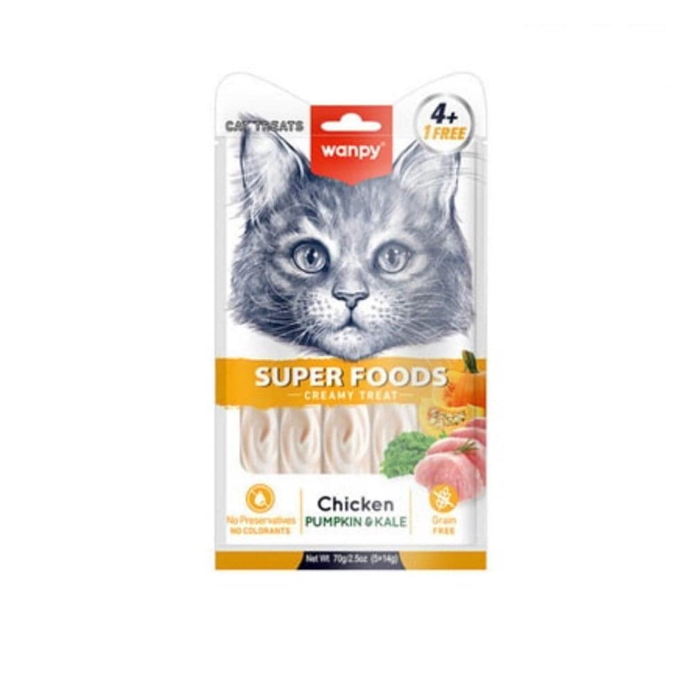 Wanpy Superfood Balkabağı & Kara Lahanalı – Krema Kedi Ödülü 5×14 g