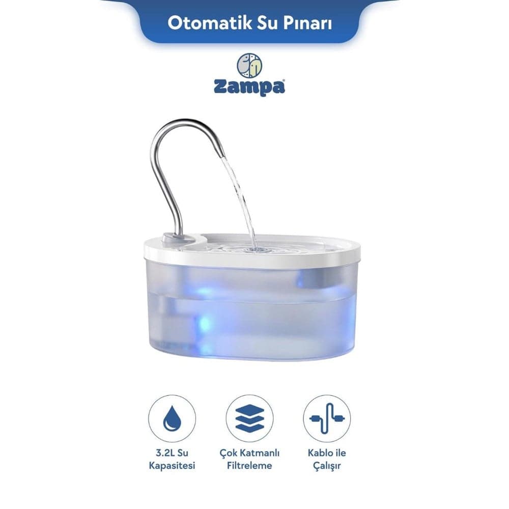Zampa Oval Pet Otomatik Su Pınarı 30 Lt