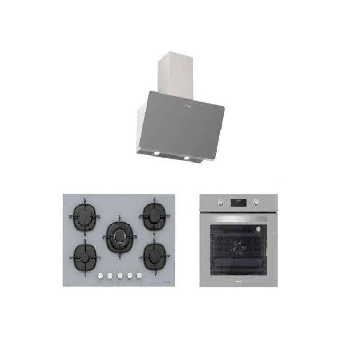 Silverline BO6502S02 Fırın-CS5365S01 Ocak-3457 Soho 60 Davlumbaz Gri Cam Ankastre Set