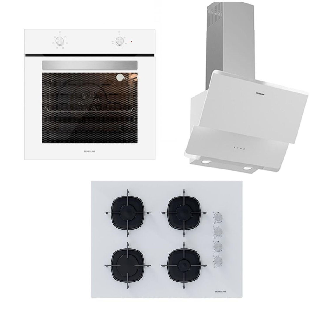 Silverline 3490 Davlumbaz-CS5665W01 Ocak-BO6501W01 Fırın Beyaz Cam Ankastre Set 