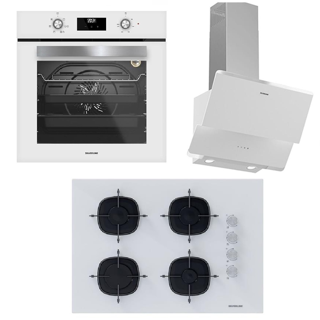 Silverline 3490 Davlumbaz-CS5665W01 Ocak-BO6504W01 Fırın Beyaz Cam Ankastre Set 