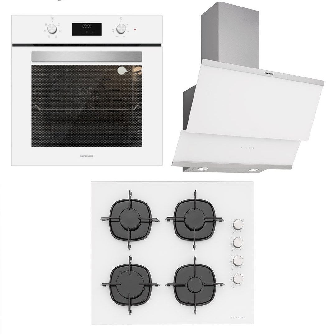 Silverline BO6502W01 Fırın-CS5349W01 Ocak-3420 Davlumbaz Beyaz Cam Ankastre Set