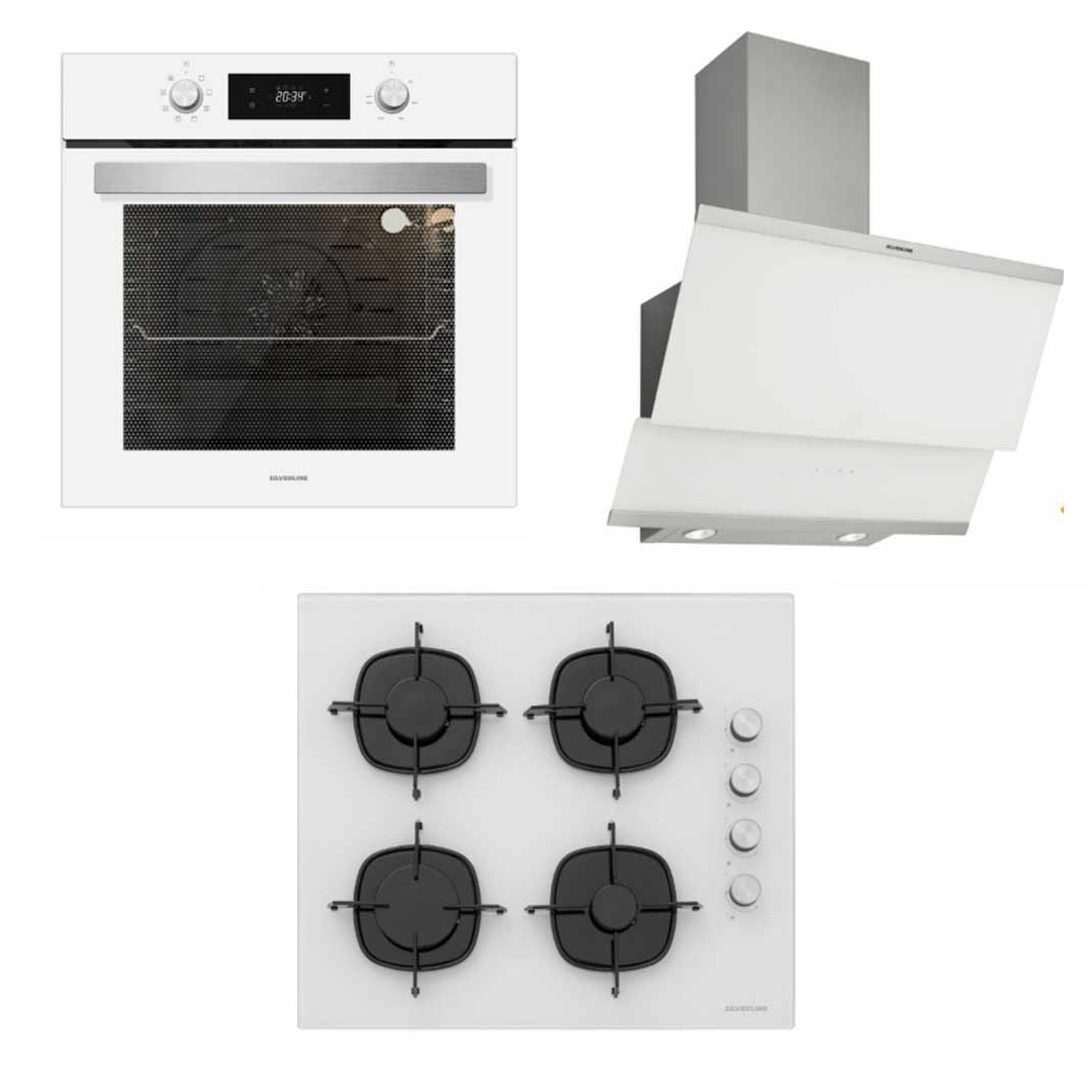 Silverline 3420 Davlumbaz-CS5335W01 Ocak- BO6504W01 Fırın Beyaz Cam Ankastre Set 