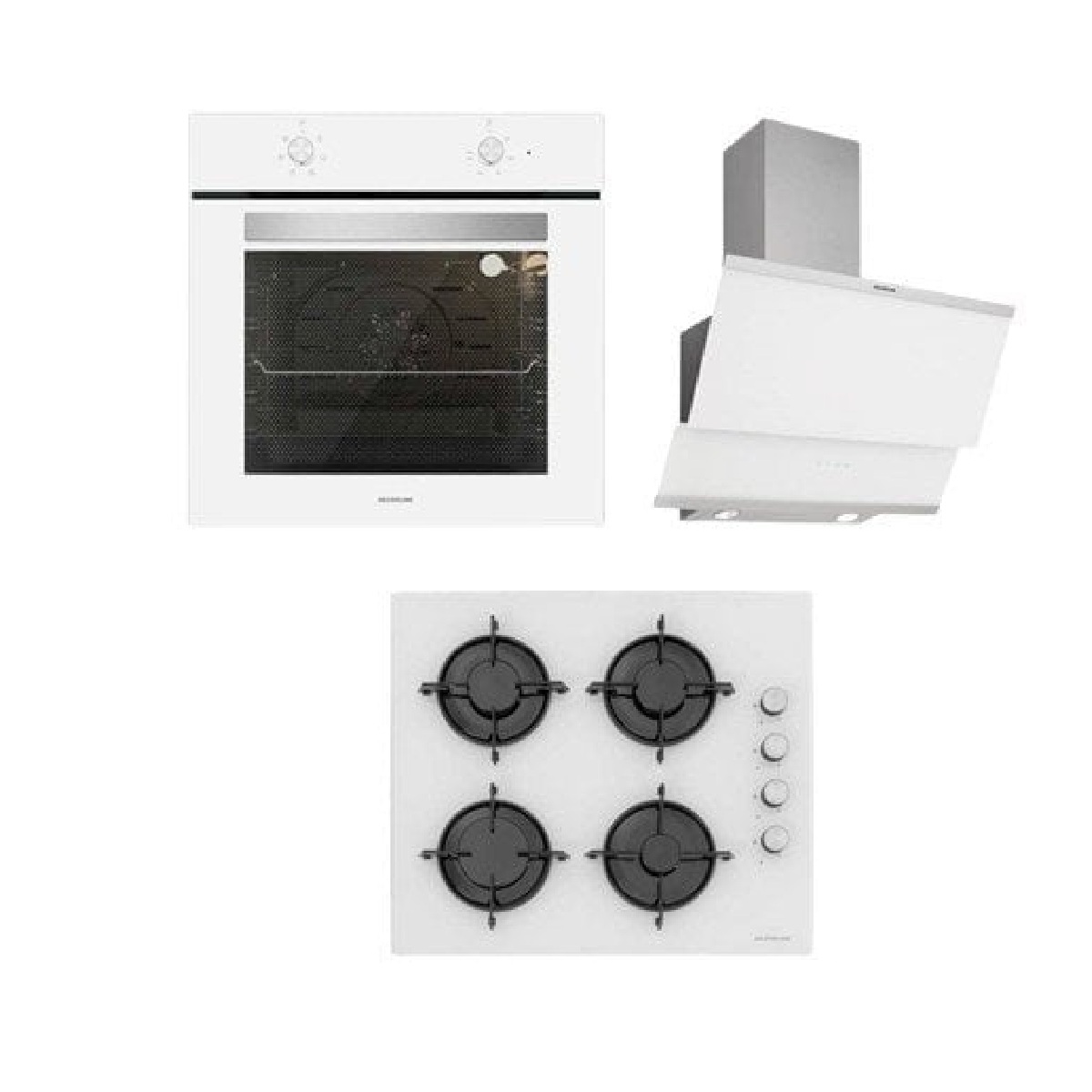 Silverline BO65E1W01 Fırın-CS5349W01 Ocak-3420 Classy Davlumbaz Beyaz Cam Ankastre Set 