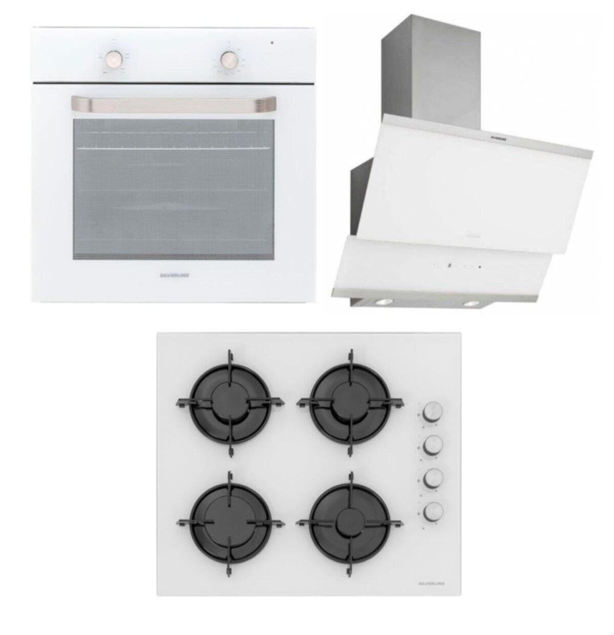 Silverline BO6275W01 Fırın-CS5349W01 Ocak-3420 Classy Davlumbaz Beyaz Cam Ankastre Set 