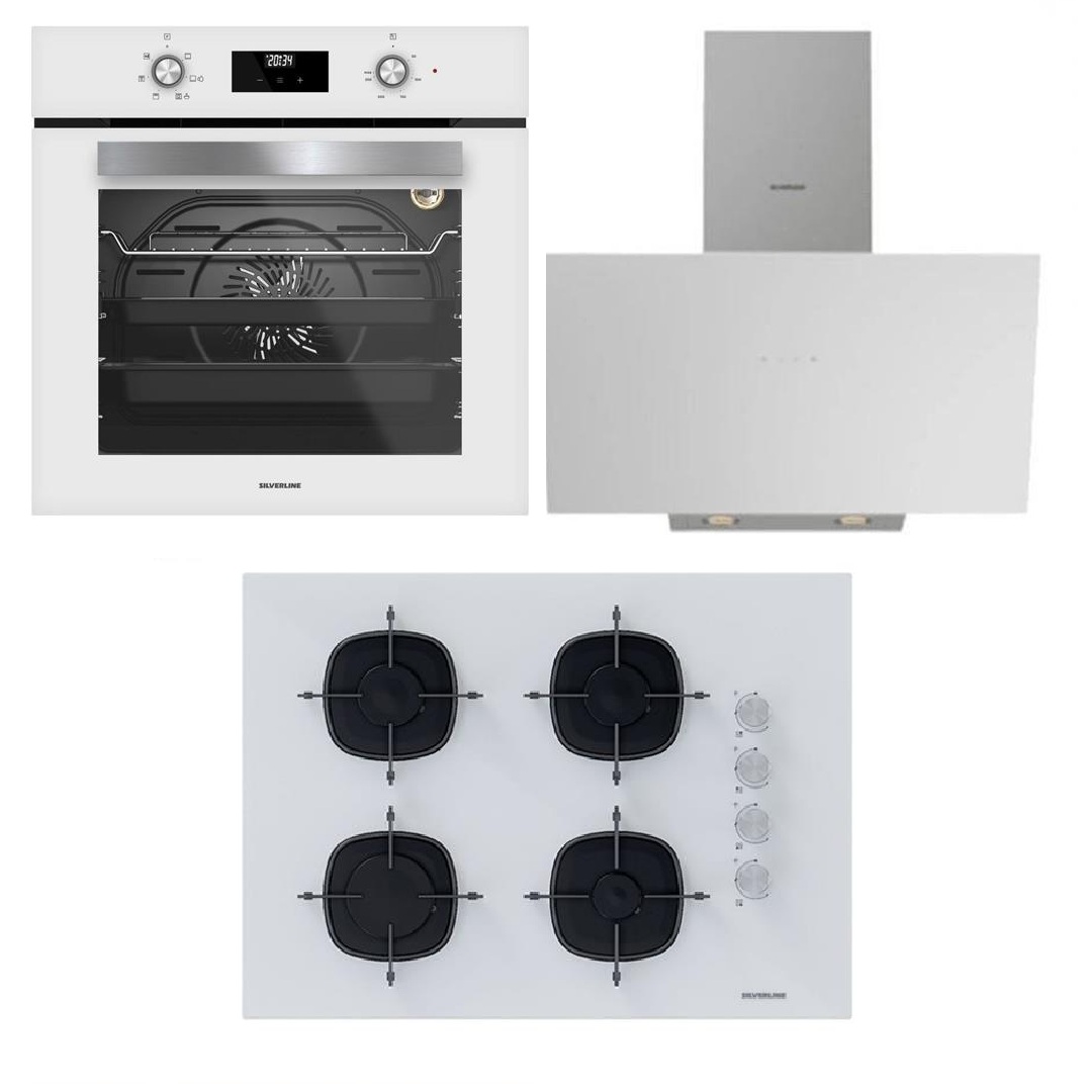 Silverline 3481 Flam Davlumbaz-CS5665W01 Ocak-BO6502W02 Fırın Beyaz Cam Ankastre Set 