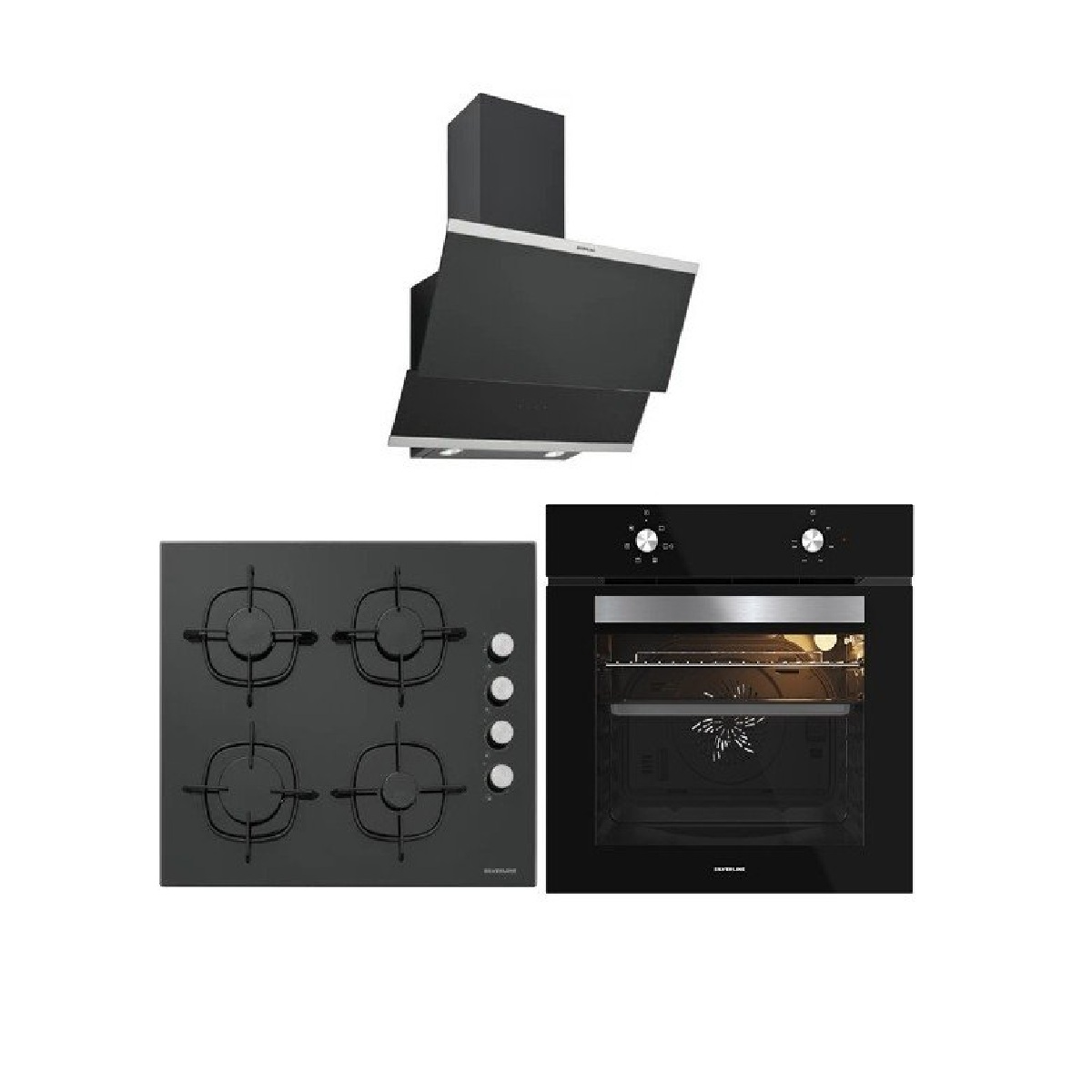 Silverline 3420 Classy Davlumbaz-CS5335B01 Ocak-BO65E1B01 Fırın Siyah Cam Ankastre Set