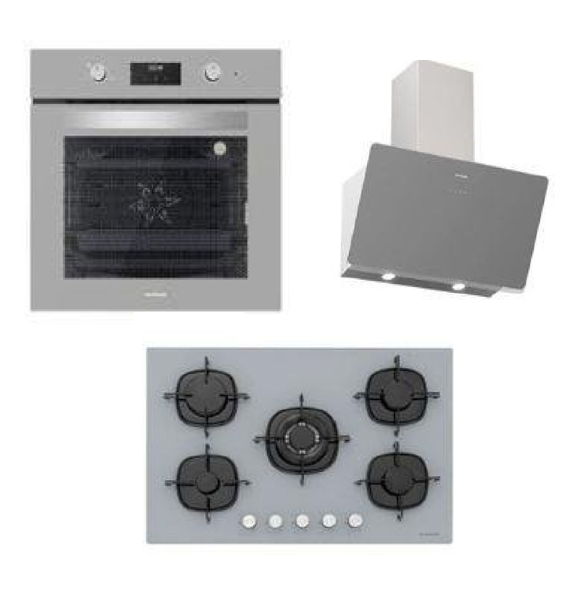 Silverline 3457 Soho Davlumbaz-CS5365S01 Ocak-BP6502S02 Fırın Gri Cam Ankastre Set