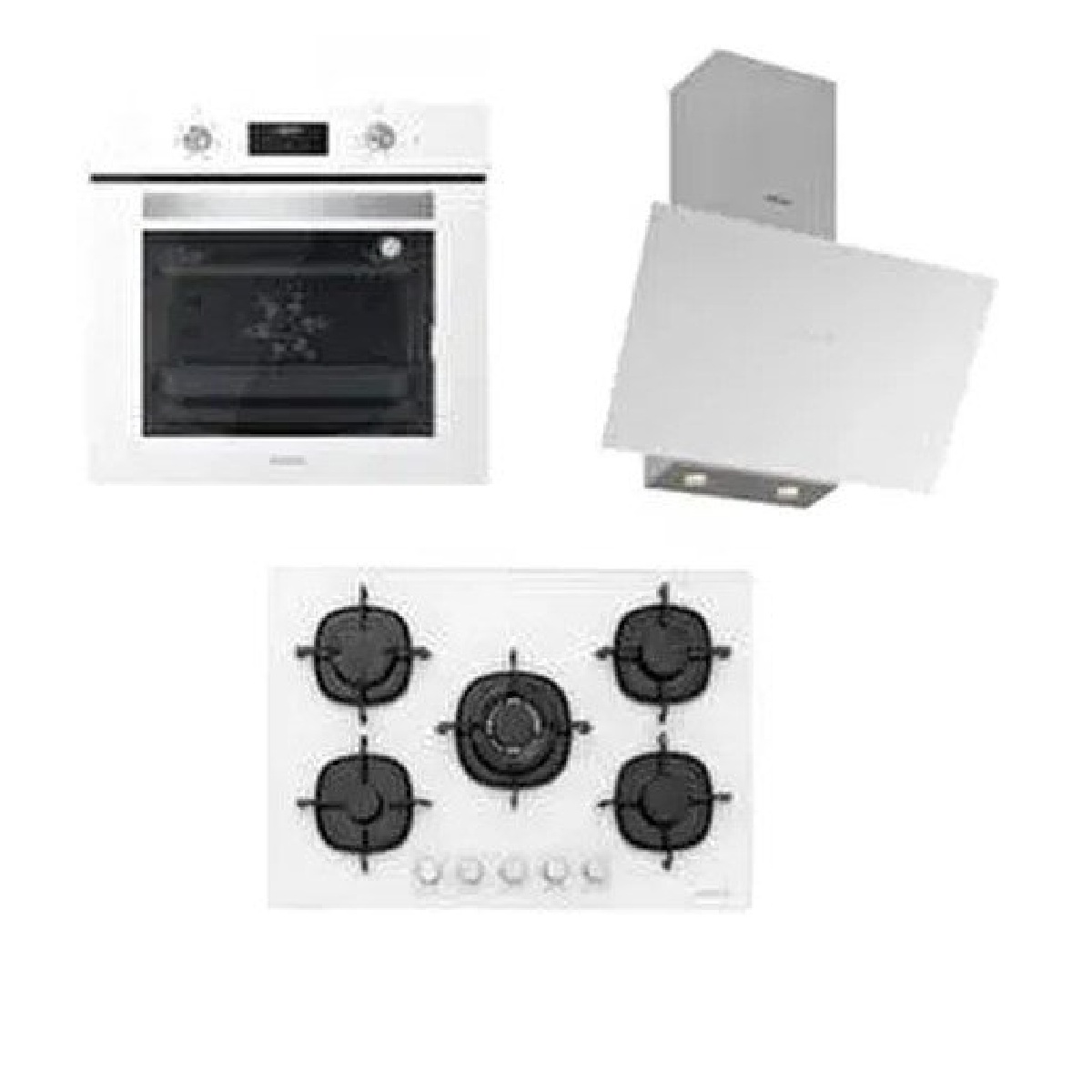 Silverline 3481 Davlumbaz-CS5365W01 Ocak-BO6502W02 Fırın Beyaz Cam Ankastre Set