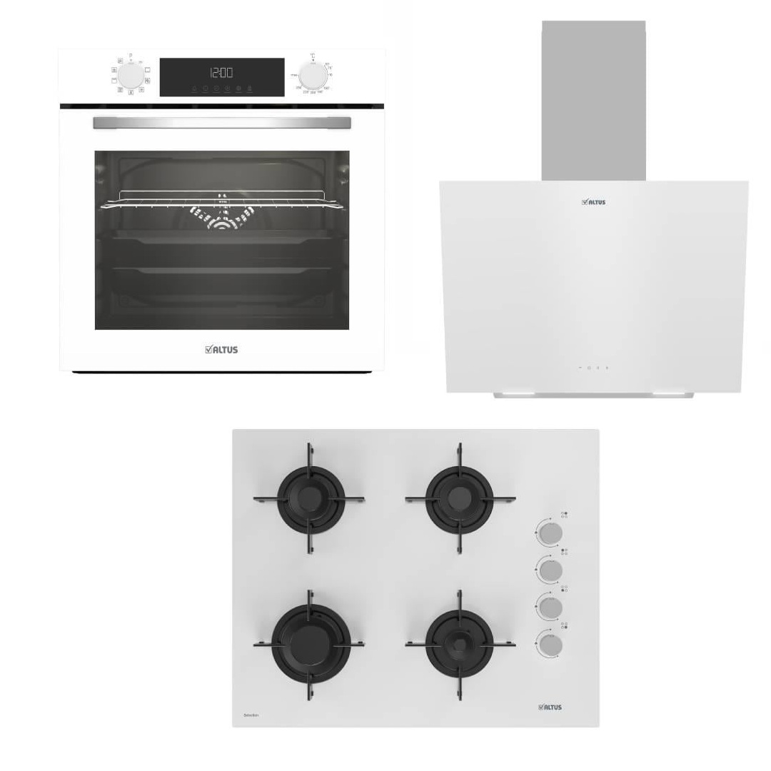 Altus ALA 570 W Davlumbaz-ALA 159 DW Ocak-ALA 332 W Fırın Beyaz Cam Ankastre Set