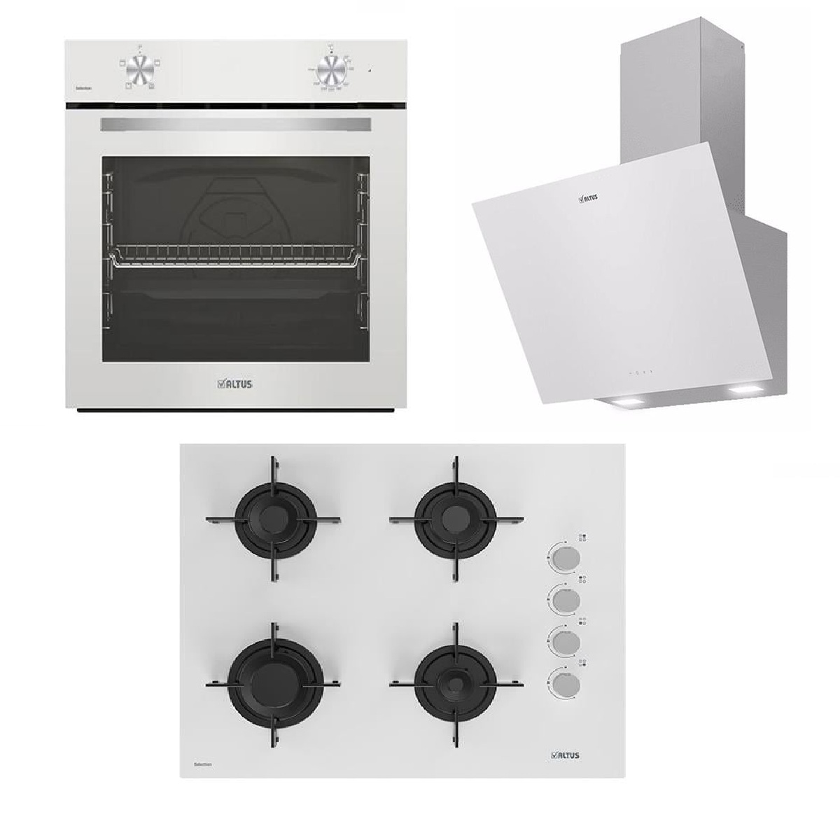 Altus ALA 570 W Davlumbaz-ALA 159 DW Ocak-ALA 310 HW Fırın Beyaz Cam Ankastre Set 