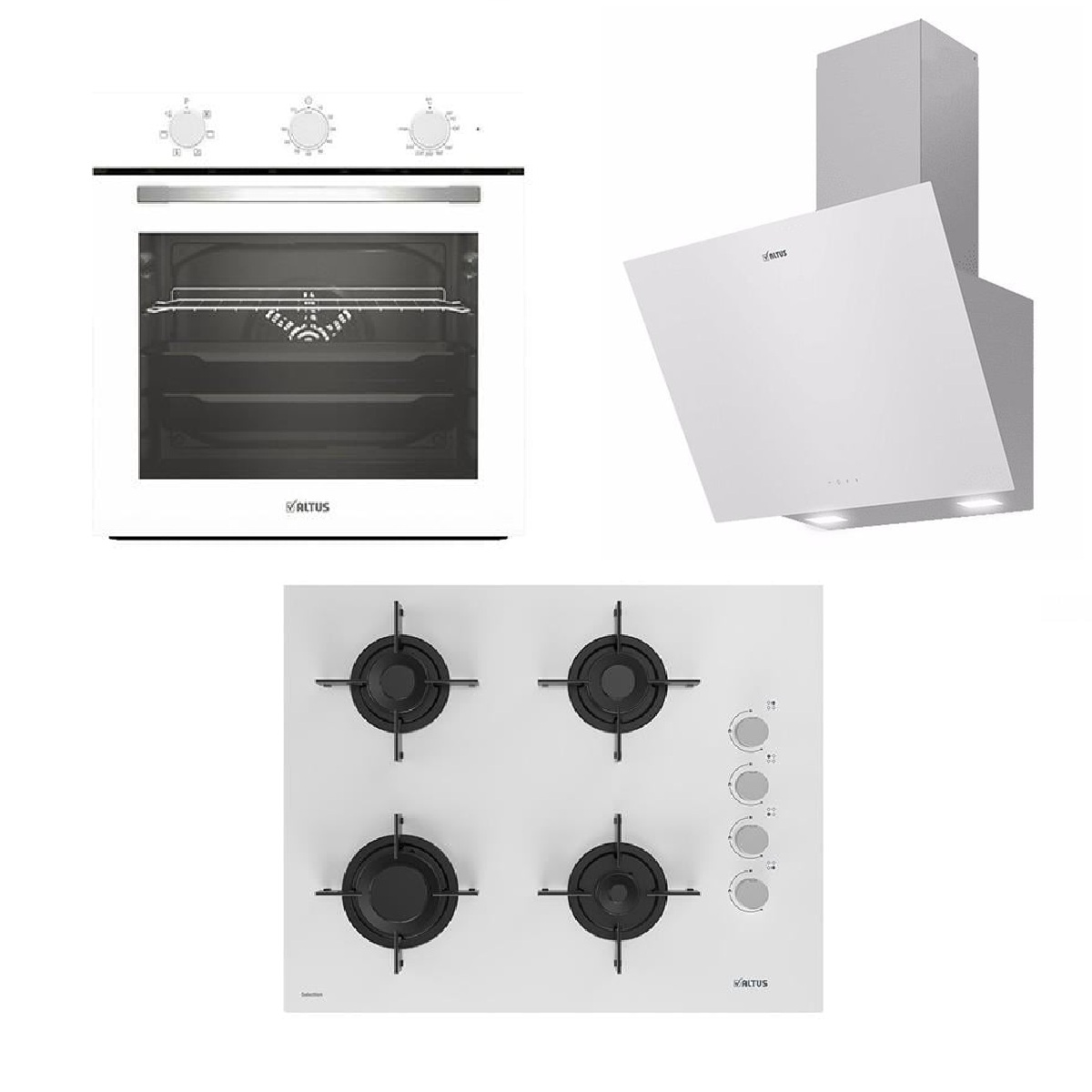 Altus ALA 570 W Davlumbaz-ALA 159 DW Ocak-ALA 321 W Fırın Beyaz Cam Ankastre Set