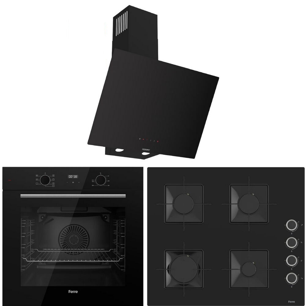 Ferre QBL63CS Fırın-SS205 Ocak-D077-SA SilentArt Davlumbaz Siyah Cam Ankastre Set