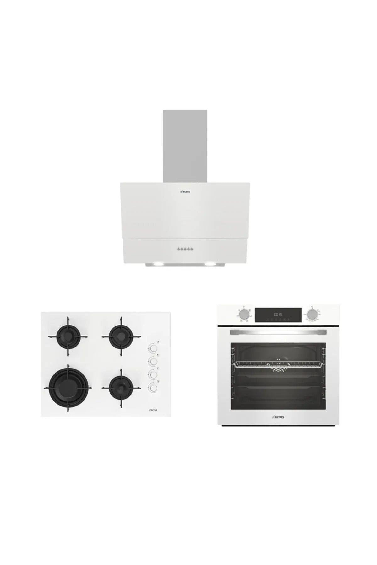 Altus ALA 322 W Fırın-ALA 189 DW Ocak-ALA 527 W Davlumbaz Beyaz Cam Ankastre Set