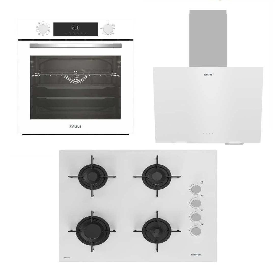 Altus ALA 570 W Davlumbaz-ALA 159 DW Ocak-ALA 332 W Turbolu Fırın Beyaz Cam Ankastre Set