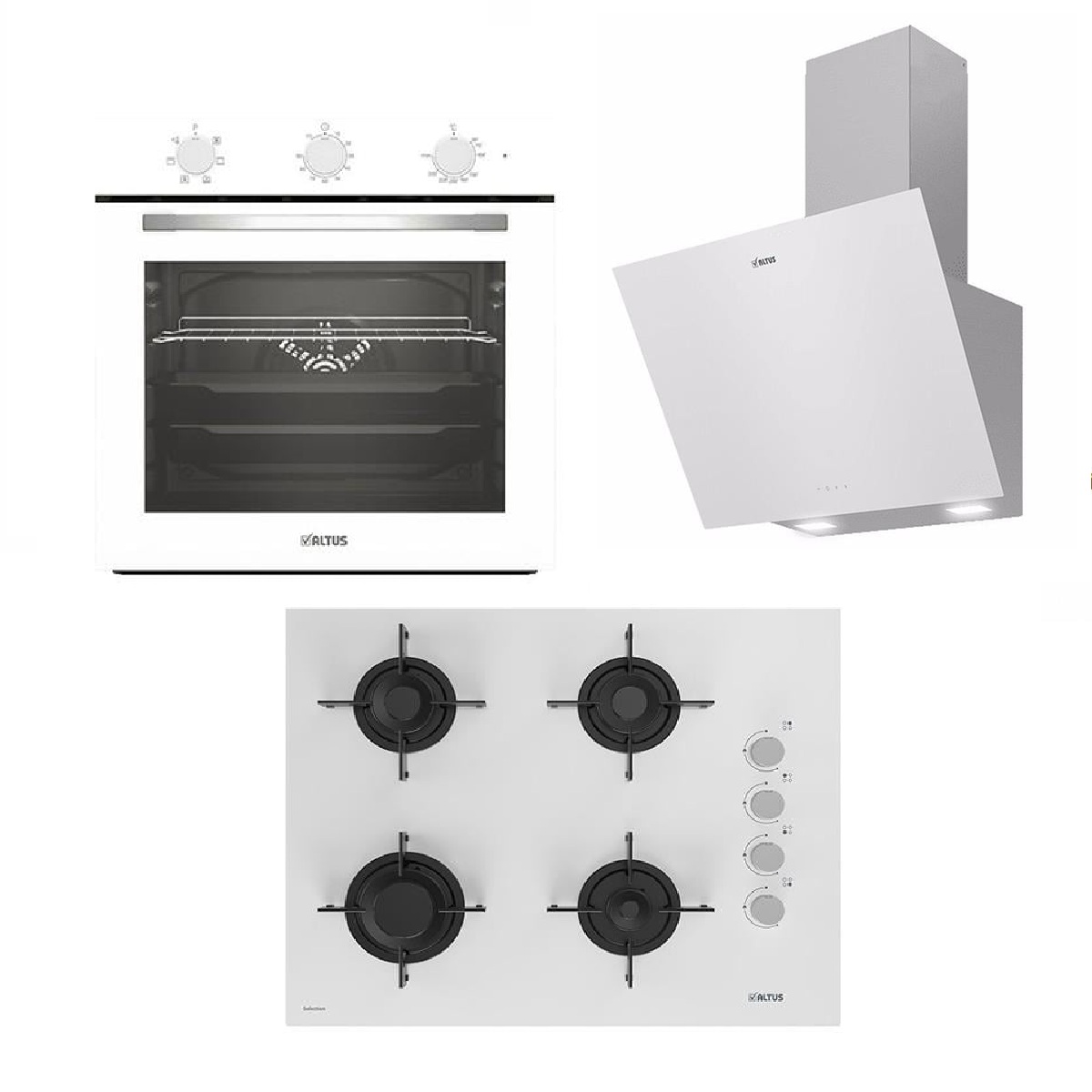Altus ALA 570 W Davlumbaz-ALA 159 DW Ocak-ALA 321 W Fırın Beyaz Cam Ankastre Set